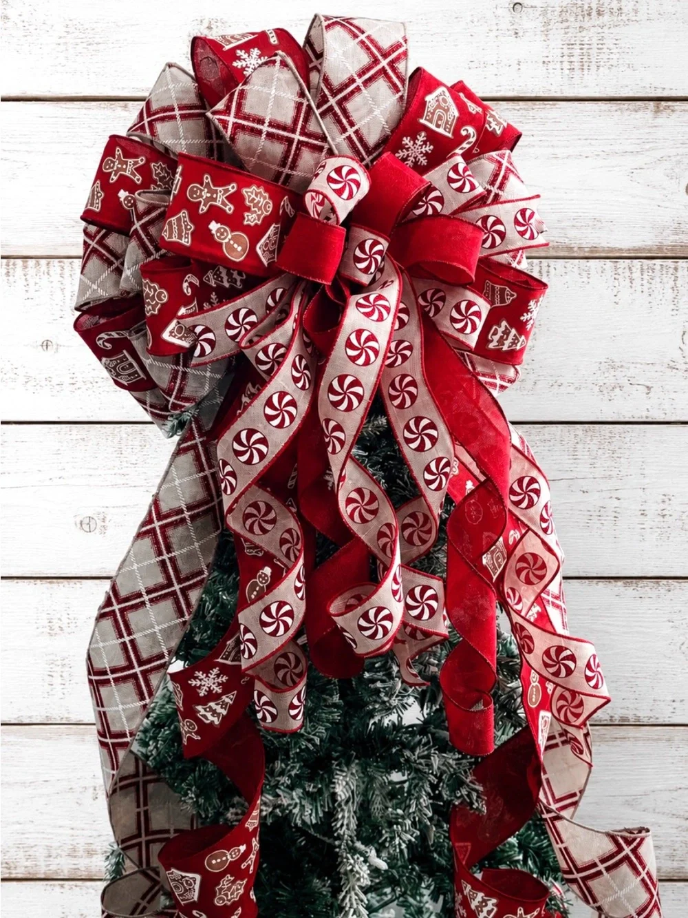 Christmas in July!  Tree topper bow door hanger decoration gift